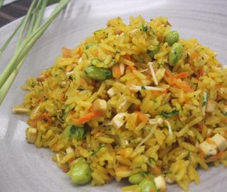 Lemongrass Fried Jasmine Rice with  Edamame, Tofu & Enoki