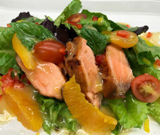Ponzu Marinated Salmon Salad with Kaʻū Orange Vinaigrette